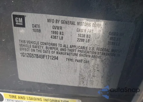 2009 Chevrolet Malibu Ls z USA, uszkodzony, nr VIN 1G1ZG57B49F171294